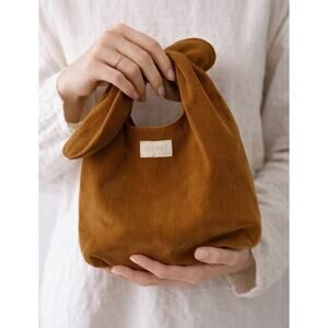 Merit Corduroy Tie Pouch Makeup Bag Brown Cosmetic Organizer